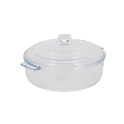 Royalford 1.7 L Glass Baking Dish with Lid-RF12202/ Round Tray Perfect for Baking and Serving/ Casserole with Easy Grab Handles and Knob/ Oven, Dishwasher and Freezer Safe, Perfect for Making Sweet and Savory Dishes