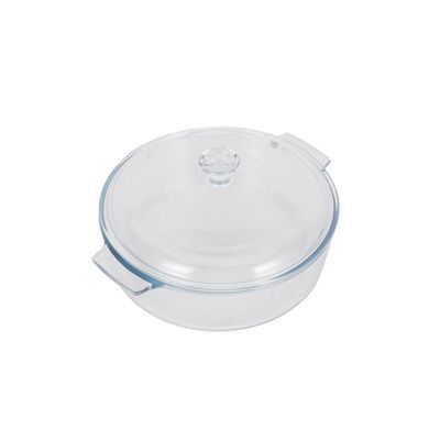 Royalford 1.7 L Glass Baking Dish with Lid-RF12202/ Round Tray Perfect for Baking and Serving/ Casserole with Easy Grab Handles and Knob/ Oven, Dishwasher and Freezer Safe, Perfect for Making Sweet and Savory Dishes