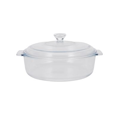 Royalford 1.7 L Glass Baking Dish with Lid-RF12202/ Round Tray Perfect for Baking and Serving/ Casserole with Easy Grab Handles and Knob/ Oven, Dishwasher and Freezer Safe, Perfect for Making Sweet and Savory Dishes