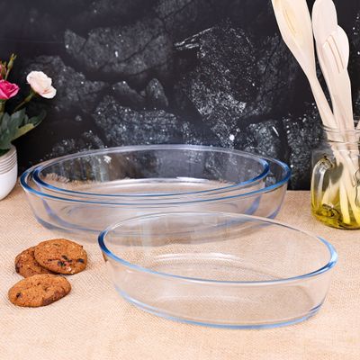 Royalford 3Pcs Oval Glass Baking Tray Set - Roasting & Baking Tray | Oven Safe, Fridge, Dishwasher & Freezer Safe | Durable & Easy Clean | Ideal for Cooking Serving Storing Freezing Roasting