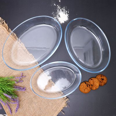 Royalford 3Pcs Oval Glass Baking Tray Set - Roasting & Baking Tray | Oven Safe, Fridge, Dishwasher & Freezer Safe | Durable & Easy Clean | Ideal for Cooking Serving Storing Freezing Roasting