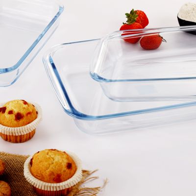 Royalford RF8803 Rectangle Borosilicate Glass Baking Trays - 3pcs Set - Roasting & Baking Tray | Oven Safe, Dishwasher & Freezer Safe | Ideal for Cooking Serving Storing Freezing Roasting | 1L, 1.6L & 2.2L