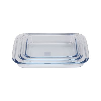 Royalford RF8803 Rectangle Borosilicate Glass Baking Trays - 3pcs Set - Roasting & Baking Tray | Oven Safe, Dishwasher & Freezer Safe | Ideal for Cooking Serving Storing Freezing Roasting | 1L, 1.6L & 2.2L