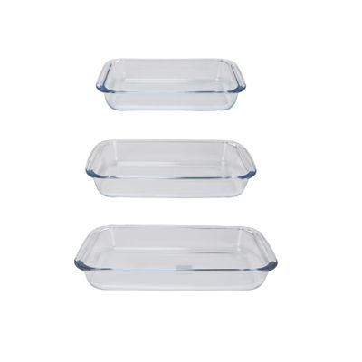 Royalford RF8803 Rectangle Borosilicate Glass Baking Trays - 3pcs Set - Roasting & Baking Tray | Oven Safe, Dishwasher & Freezer Safe | Ideal for Cooking Serving Storing Freezing Roasting | 1L, 1.6L & 2.2L