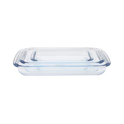 Royalford RF8802 Rectangle Borosilicate Glass Baking Trays - 3 pcs set - Roasting & Baking Tray | Oven Safe, Fridge, Dishwasher & Freezer Safe | Easy Clean | Ideal for Cooking Serving Storing Freezing Roasting