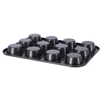 Royalford RF9900 3 Pcs Carbon Steel Non-stick Bakeware Set - Non-stick Cookie Sheet / Baking Sheet, 12Pcs Muffin Pan / Cupcake Pan & Roasting Pan | Wide Handle | Bread Dessert Bakeware, Sponge Cake Chocolate for baking