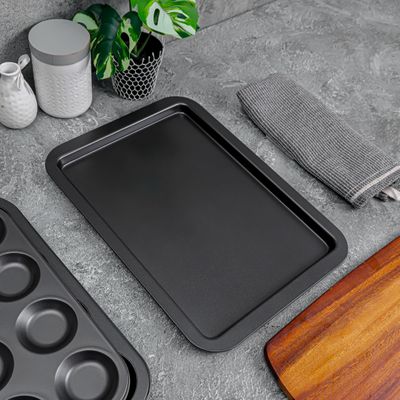 Royalford Non-stick Bakeware Set, Includes Non-stick Bun Pan, Cookie Sheet / Baking Sheet & 12Pcs Muffin Pan / Cupcake Pan - 3 Piece, Latte Brown with Comfortable Handle 