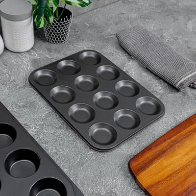 Royalford Non-stick Bakeware Set, Includes Non-stick Bun Pan, Cookie Sheet / Baking Sheet & 12Pcs Muffin Pan / Cupcake Pan - 3 Piece, Latte Brown with Comfortable Handle 