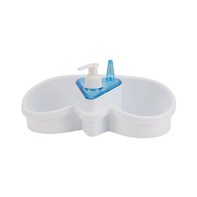 Royalford 2-in-1 Sink Organizer- RF10977| Provides Space for Brush Holder, Sponge Holder, Soap Dispenser Compartment and Ring bracket| Break-Resistant, Light-Weight, Durable and Stylish Construction| Perfect for Bathroom, Kitchen| Blue and White