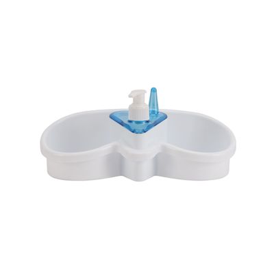 Royalford 2-in-1 Sink Organizer- RF10977| Provides Space for Brush Holder, Sponge Holder, Soap Dispenser Compartment and Ring bracket| Break-Resistant, Light-Weight, Durable and Stylish Construction| Perfect for Bathroom, Kitchen| Blue and White