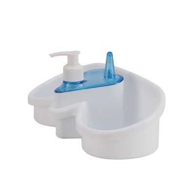 Royalford 2-in-1 Sink Organizer- RF10977| Provides Space for Brush Holder, Sponge Holder, Soap Dispenser Compartment and Ring bracket| Break-Resistant, Light-Weight, Durable and Stylish Construction| Perfect for Bathroom, Kitchen| Blue and White