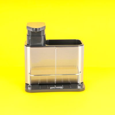 Royalford Sink Caddy- RF12242| Versatile Refillable Dispenser for Liquid Soap, Innovative Design with Sponge, Scrubber Holder| Effortless Dispensing, Perfect For Kitchen Use| Silver and black