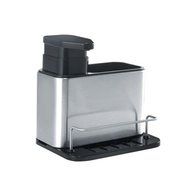 Royalford Sink Caddy- RF12242| Versatile Refillable Dispenser for Liquid Soap, Innovative Design with Sponge, Scrubber Holder| Effortless Dispensing, Perfect For Kitchen Use| Silver and black