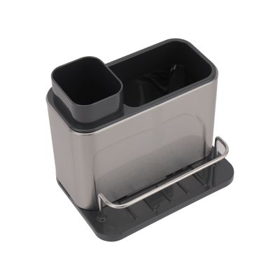 Royalford Sink Caddy- RF12242| Versatile Refillable Dispenser for Liquid Soap, Innovative Design with Sponge, Scrubber Holder| Effortless Dispensing, Perfect For Kitchen Use| Silver and black