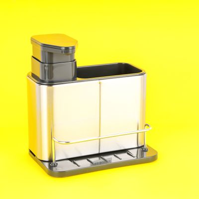 Royalford Sink Caddy- RF12242| Versatile Refillable Dispenser for Liquid Soap, Innovative Design with Sponge, Scrubber Holder| Effortless Dispensing, Perfect For Kitchen Use| Silver and black