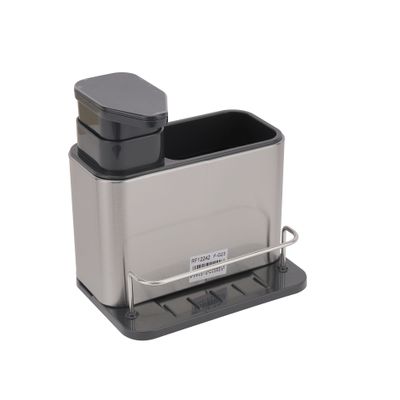 Royalford Sink Caddy- RF12242| Versatile Refillable Dispenser for Liquid Soap, Innovative Design with Sponge, Scrubber Holder| Effortless Dispensing, Perfect For Kitchen Use| Silver and black