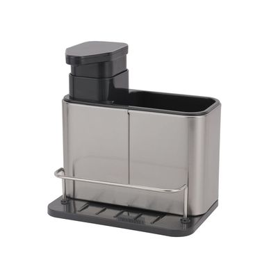 Royalford Sink Caddy- RF12242| Versatile Refillable Dispenser for Liquid Soap, Innovative Design with Sponge, Scrubber Holder| Effortless Dispensing, Perfect For Kitchen Use| Silver and black