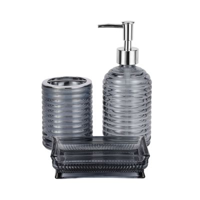 Royalford Bathroom Accessories Set-RF12311/ Includes Soap Tray, Liquid Dispenser and Toothbrush Holder/ Versatile Refillable Dispensers, Aesthetic Design, Multipurpose One Hand Use for Bathroom Washbasin/ Grey