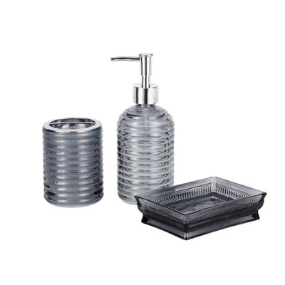 Royalford Bathroom Accessories Set-RF12311/ Includes Soap Tray, Liquid Dispenser and Toothbrush Holder/ Versatile Refillable Dispensers, Aesthetic Design, Multipurpose One Hand Use for Bathroom Washbasin/ Grey