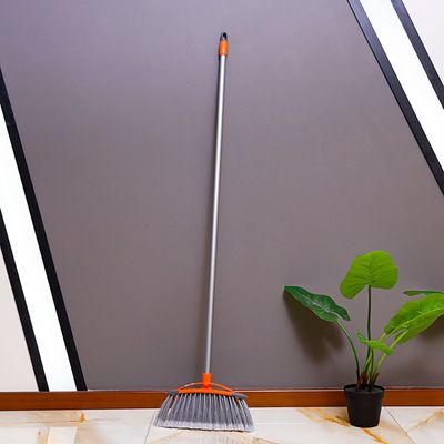 Royalford Long Floor Broom with Strong Handle - Stiff Bristles | Hanging Loop | Multipurpose Cleaning Tool Perfect for Home or Office Use - Ideal for Sweeping Cleaning Job (Orange & Grey)