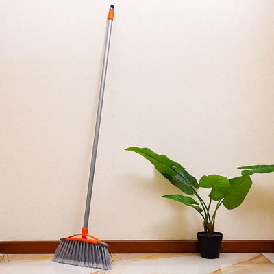 Royalford Long Floor Broom with Strong Handle - Stiff Bristles | Hanging Loop | Multipurpose Cleaning Tool Perfect for Home or Office Use - Ideal for Sweeping Cleaning Job (Orange & Grey)