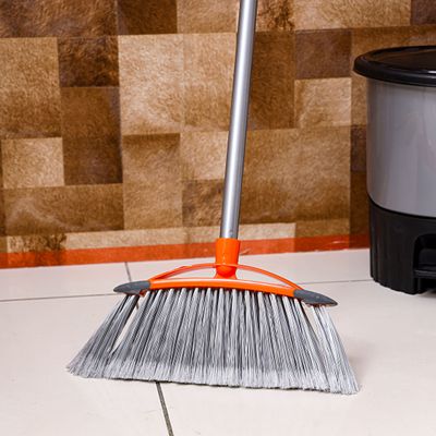 Royalford Long Floor Broom with Strong Handle - Stiff Bristles | Hanging Loop | Multipurpose Cleaning Tool Perfect for Home or Office Use - Ideal for Sweeping Cleaning Job (Orange & Grey)