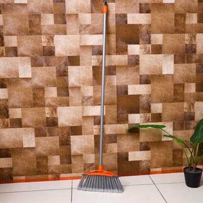 Royalford Long Floor Broom with Strong Handle - Stiff Bristles | Hanging Loop | Multipurpose Cleaning Tool Perfect for Home or Office Use - Ideal for Sweeping Cleaning Job (Orange & Grey)