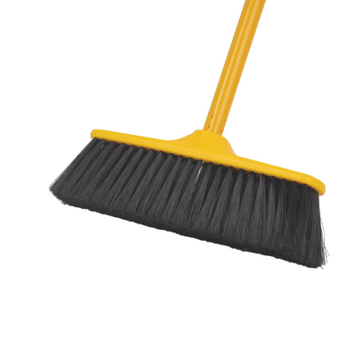 Royalford 28.5 CM Floor Broom with a Long Steel Handle- RF11999| Large and Wide Broom Head| Compatible with All Floor Types| Ideal for Sweeping and Cleaning Room, Bathroom, Kitchen| Premium-Quality, Highly Durable, Light-Weight and Elegant Design| Yellow and Black