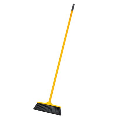 Royalford 28.5 CM Floor Broom with a Long Steel Handle- RF11999| Large and Wide Broom Head| Compatible with All Floor Types| Ideal for Sweeping and Cleaning Room, Bathroom, Kitchen| Premium-Quality, Highly Durable, Light-Weight and Elegant Design| Yellow and Black
