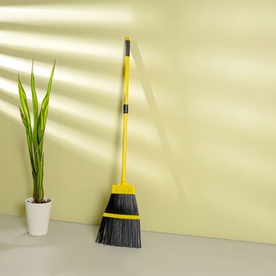 Royalford Garden Broom- RF12256/ with Iron Handle, for Quick Clean Up of Lawn and Yard, Garden, Leaf, Debris, Turf/ Less Bending Built, and Efficient Large Head, Ideal for Gardening and other Outdoor Uses/ Black and Yellow