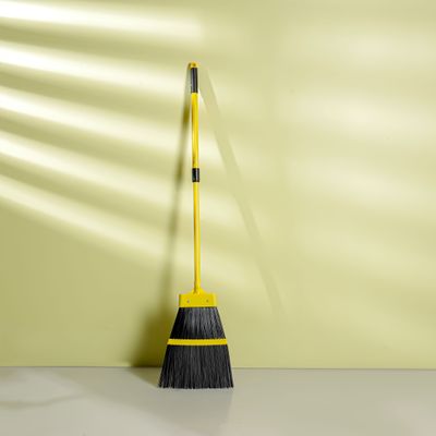 Royalford Garden Broom- RF12256/ with Iron Handle, for Quick Clean Up of Lawn and Yard, Garden, Leaf, Debris, Turf/ Less Bending Built, and Efficient Large Head, Ideal for Gardening and other Outdoor Uses/ Black and Yellow