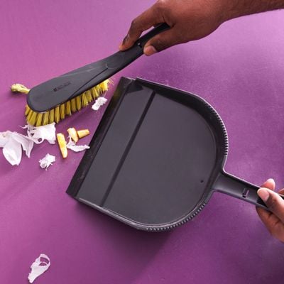 Royalford One Click Series Dustpan with Brush-RF8830| Dustpan with Brush with Durable Stiff Bristles and Comfortable Grip| Multi-Purpose Cleaning Tool Perfect for Home, Kitchen, Office Use| Highly Durable, Light-Weight and Elegant Design| Black