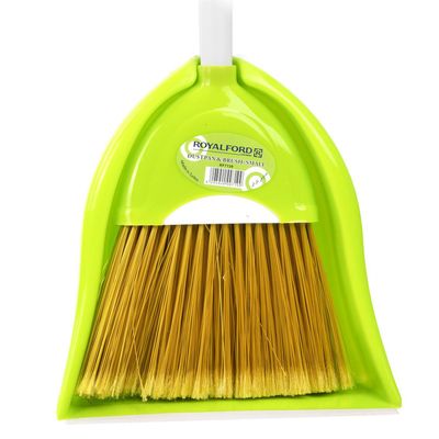 Royalford Plastic Broom With Dustpan Set RF7139 Plastic Broom with Dustpan Set - Duel Textured Bristles| Long Handles & Dustpan| Ideal for all types of floors like wooden, granite, marble 