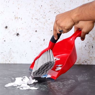 Royalford One Click Series Dustpan with Brush -RF8829| Large Brush Head, Feathered Tip Bristles with Handle and Comfortable Grip| Multi-Purpose Cleaning Tool Perfect for Home, Kitchen, Office, Hospital Use| Highly Durable, Light-Weight and Elegant Design