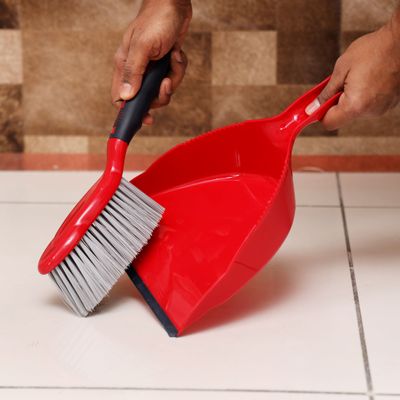 Royalford One Click Series Dustpan with Brush -RF8829| Large Brush Head, Feathered Tip Bristles with Handle and Comfortable Grip| Multi-Purpose Cleaning Tool Perfect for Home, Kitchen, Office, Hospital Use| Highly Durable, Light-Weight and Elegant Design