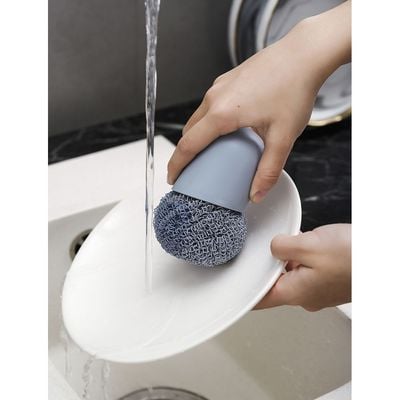 Dish Scrubber | Terylene Fiber Ball | 1 handle with 2 balls | RF10549 | Scouring Pads Round Dish Pads | Scrubber Pad Used for Dishes, Pots, Pans, and Ovens | 2 Cleaning Balls | Mesh Scrubbers for Kitchen