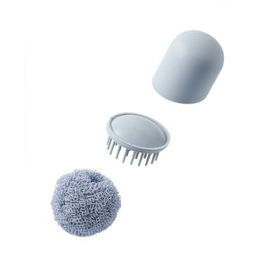 Dish Scrubber | Terylene Fiber Ball | 1 handle with 2 balls | RF10549 | Scouring Pads Round Dish Pads | Scrubber Pad Used for Dishes, Pots, Pans, and Ovens | 2 Cleaning Balls | Mesh Scrubbers for Kitchen