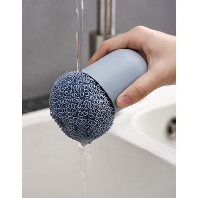 Dish Scrubber | Terylene Fiber Ball | 1 handle with 2 balls | RF10549 | Scouring Pads Round Dish Pads | Scrubber Pad Used for Dishes, Pots, Pans, and Ovens | 2 Cleaning Balls | Mesh Scrubbers for Kitchen