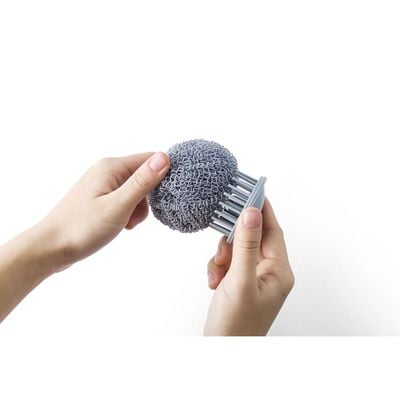 Dish Scrubber | Terylene Fiber Ball | 1 handle with 2 balls | RF10549 | Scouring Pads Round Dish Pads | Scrubber Pad Used for Dishes, Pots, Pans, and Ovens | 2 Cleaning Balls | Mesh Scrubbers for Kitchen