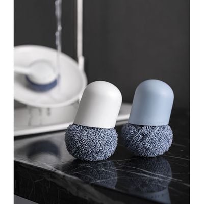 Dish Scrubber | Terylene Fiber Ball | 1 handle with 2 balls | RF10549 | Scouring Pads Round Dish Pads | Scrubber Pad Used for Dishes, Pots, Pans, and Ovens | 2 Cleaning Balls | Mesh Scrubbers for Kitchen