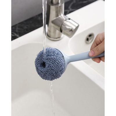 Dish Scrubber | Terylene Fiber Ball | 1 handle with 2 balls | RF10549 | Scouring Pads Round Dish Pads | Scrubber Pad Used for Dishes, Pots, Pans, and Ovens | 2 Cleaning Balls | Mesh Scrubbers for Kitchen