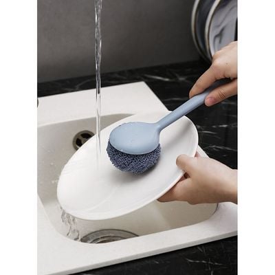 Dish Scrubber, Terylene Fiber Ball, 1 long handle, 2 balls | RF10550 | Scouring Pads Round Dish Pads | Scrubber Pad Used for Dishes, Pots, Pans, and Ovens | 2 Cleaning Balls | Mesh Scrubbers for Kitchen