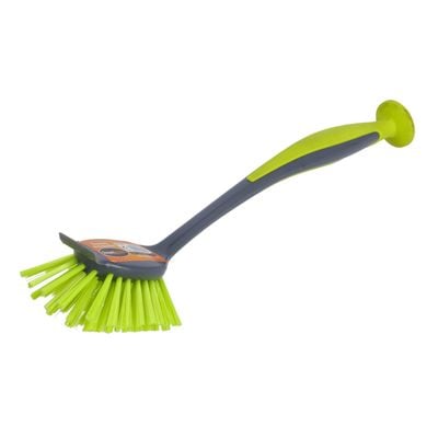 Royalford Dish Brush with Handle- RF11186| Scrubbing Brush with Long Handle| Multi-Purpose Brush for Cleaning Kitchen and Bathroom| Used to Scrub Dishes and Other Surfaces | Easy Cleaning Brush| Strong and Comfortable Grip| Grey and Green