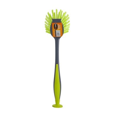 Royalford Dish Brush with Handle- RF11186| Scrubbing Brush with Long Handle| Multi-Purpose Brush for Cleaning Kitchen and Bathroom| Used to Scrub Dishes and Other Surfaces | Easy Cleaning Brush| Strong and Comfortable Grip| Grey and Green