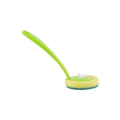 Royalbright 24 CM Long Handle Brush- 1 pad extra | RF10642 | Scrubbing Brush with Long Handle| Multi-Purpose Brush for Cleaning Kitchen and Bathroom| Superior Quality Cleaning Brush| Easy Cleaning Brush| Strong and Comfortable Grip| Cleaning Supplies| Green and Yellow| One-Piece