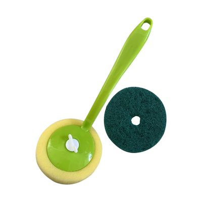 Royalford Royalbright 24 CM Long Handle Brush- 1 pad extra | RF10642 | Scrubbing Brush with Long Handle| Multi-Purpose Brush for Cleaning Kitchen and Bathroom| Superior Quality Cleaning Brush| Easy Cleaning Brush| Strong and Comfortable Grip| Cleaning Supplies| Green and Yellow| One-Piece