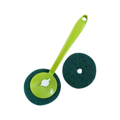 Royalford Royalbright 24cm Long Handle Brush- 1 pad extra | RF10641 | Scrubbing Brush with Long Handle| Multi-Purpose Brush for Cleaning Kitchen and Bathroom| Superior Quality Cleaning Brush| Easy Cleaning Brush| Strong and Comfortable Grip| Cleaning Supplies| Green| One Piece