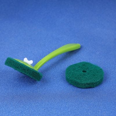 Royalford Royalbright 24cm Long Handle Brush- 1 pad extra | RF10641 | Scrubbing Brush with Long Handle| Multi-Purpose Brush for Cleaning Kitchen and Bathroom| Superior Quality Cleaning Brush| Easy Cleaning Brush| Strong and Comfortable Grip| Cleaning Supplies| Green| One Piece