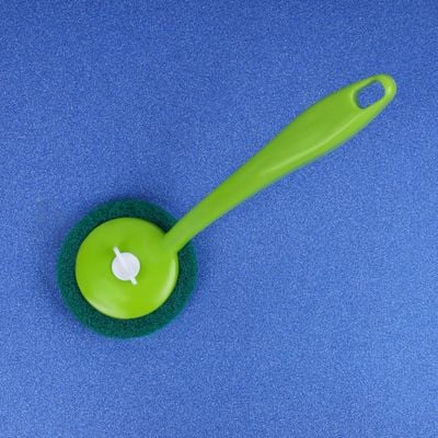 Royalford Royalbright 24cm Long Handle Brush- 1 pad extra | RF10641 | Scrubbing Brush with Long Handle| Multi-Purpose Brush for Cleaning Kitchen and Bathroom| Superior Quality Cleaning Brush| Easy Cleaning Brush| Strong and Comfortable Grip| Cleaning Supplies| Green| One Piece