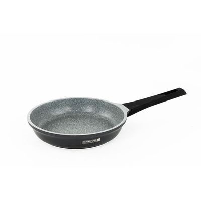 Royalford 20 CM Die-Cast Aluminum Fry Pan- RF8593| Strong Die-Cast Aluminum Body with Non-Stick Marble Coating and Bakelite Handle| Heat Resistant Exterior, Induction Bottom and Dishwasher-Safe| Grey